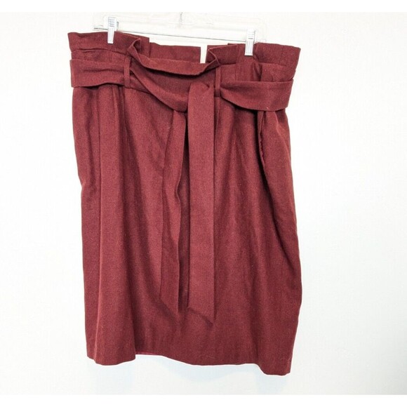 Boden Womens Rosemoor Paperbag Wool Skirt Size 16 Burgundy Wool Blend Midi Fall - Picture 2 of 10